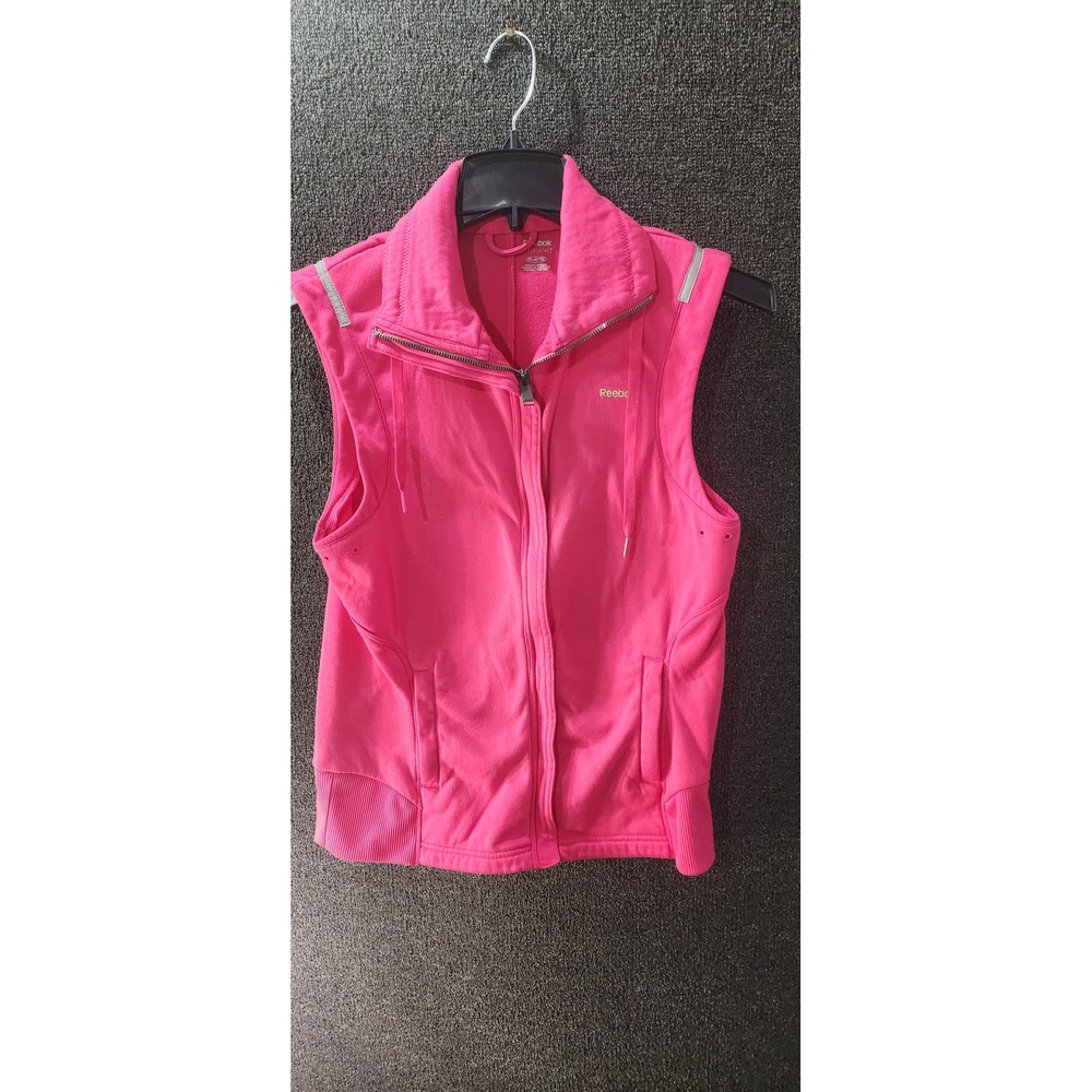 Reebok PlayDry Womens Hot Pink Full Zip Athletic Running Vest Fleece Lined Large